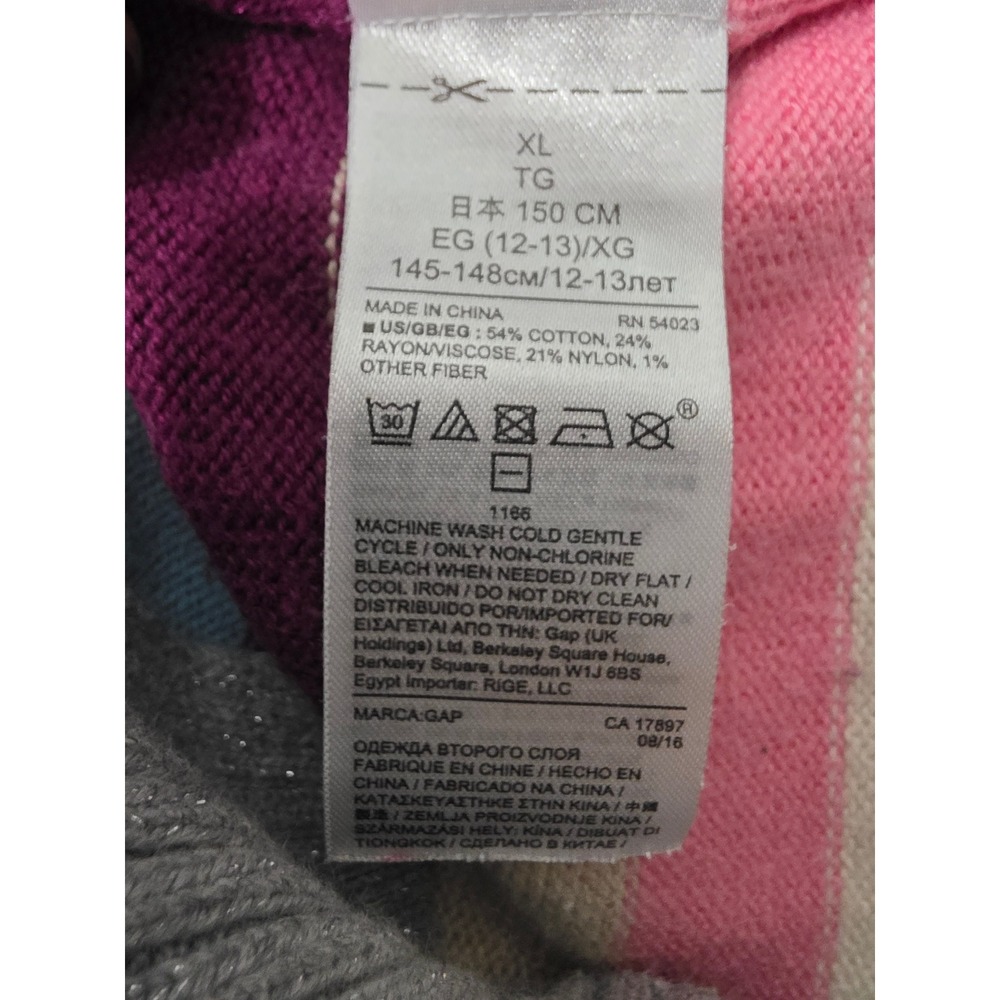 Gap Kids Girls XL 12 Rainbow Stripe Metallic Knit Long Sleeve Sweater DressMulti - Picture 4 of 7